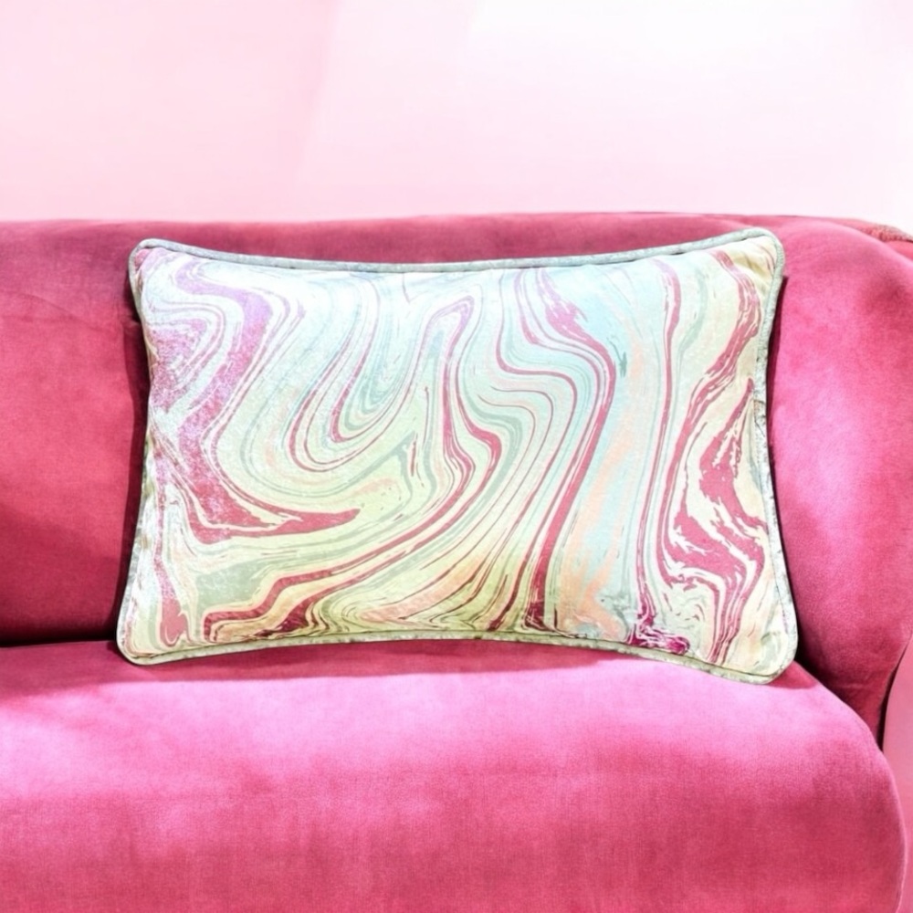 LOLOI Crushed Velvet Down Pillow 13 X 20 Plum Back With Marbled Front